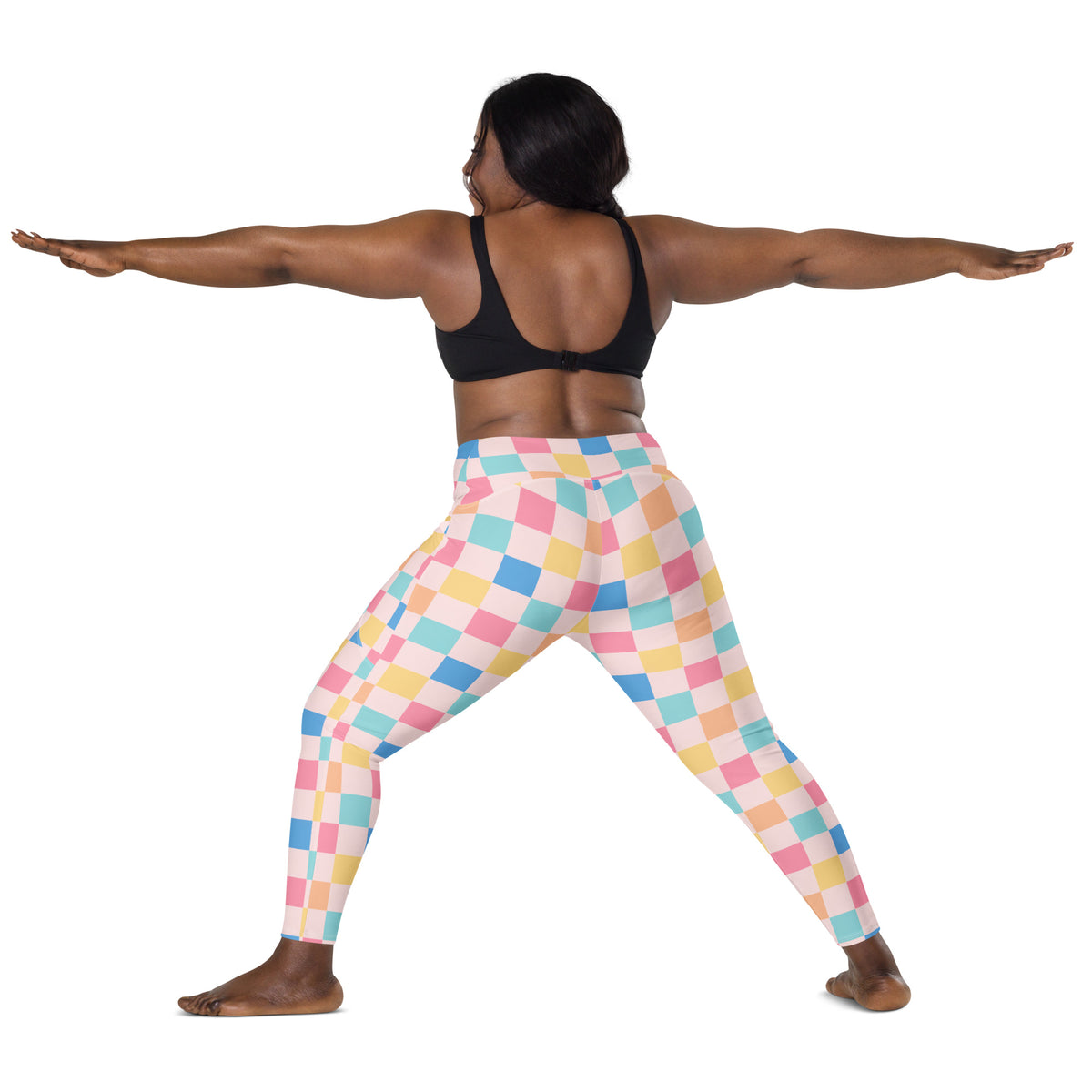 Women’s Colorful Pastel Checkered Yoga Leggings With Pockets – High-Waisted, Soft Compression Active Pants