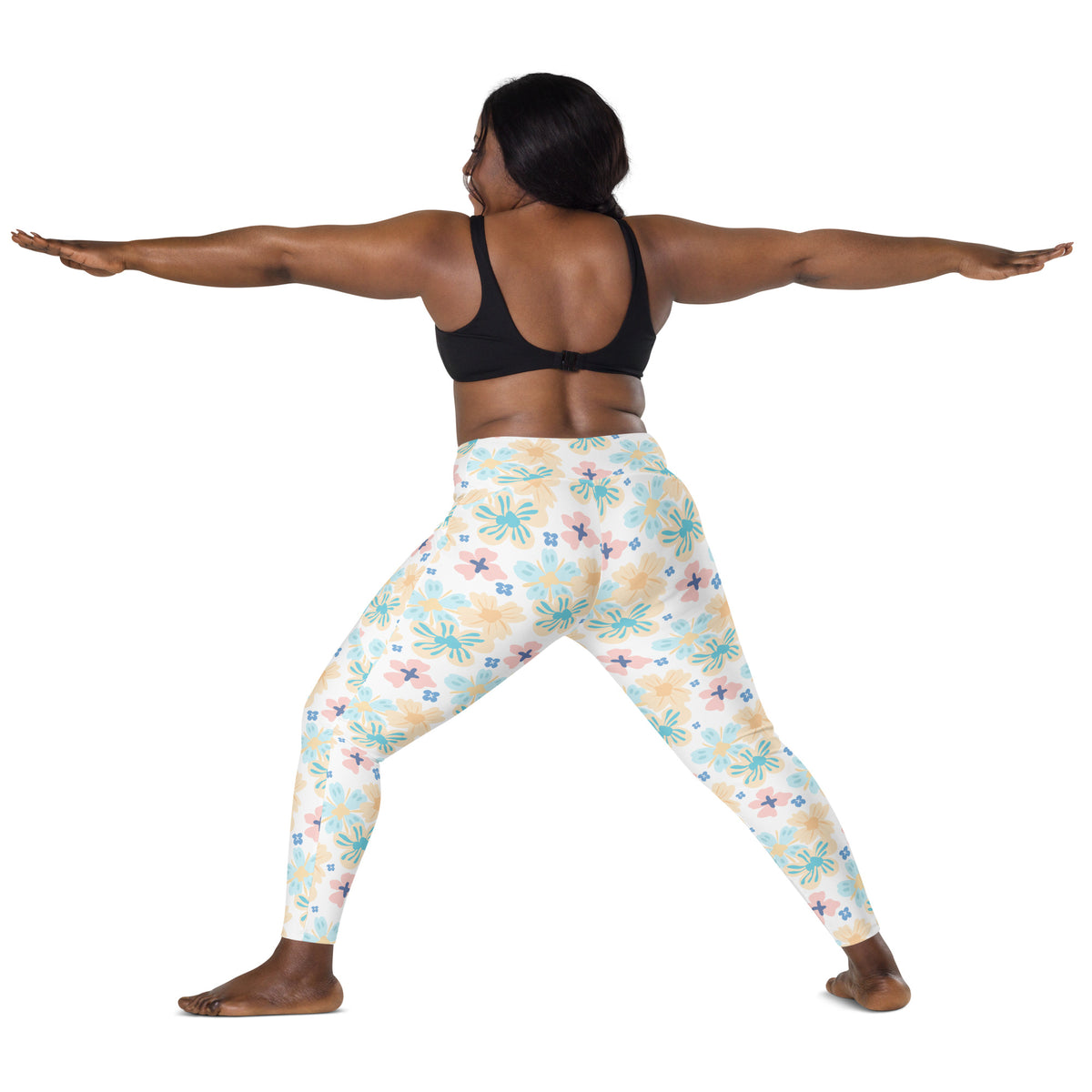 Women’s Tropical Pastel Floral Yoga Leggings With Pockets – High-Waisted, Soft Compression Active Pants