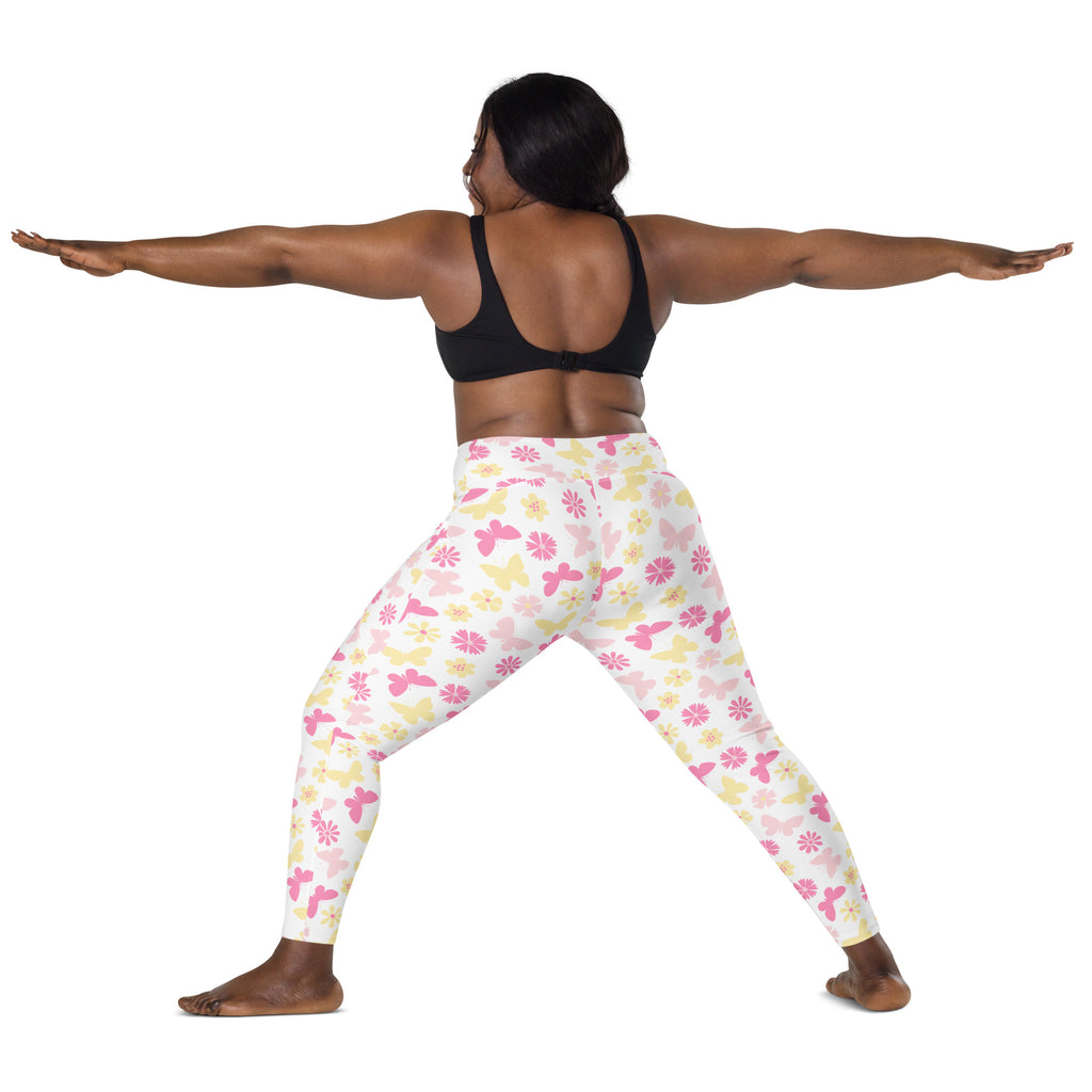 Women’s Pink Butterfly & Flower Yoga Leggings With Pockets – High-Waisted, Soft Compression Active Pants