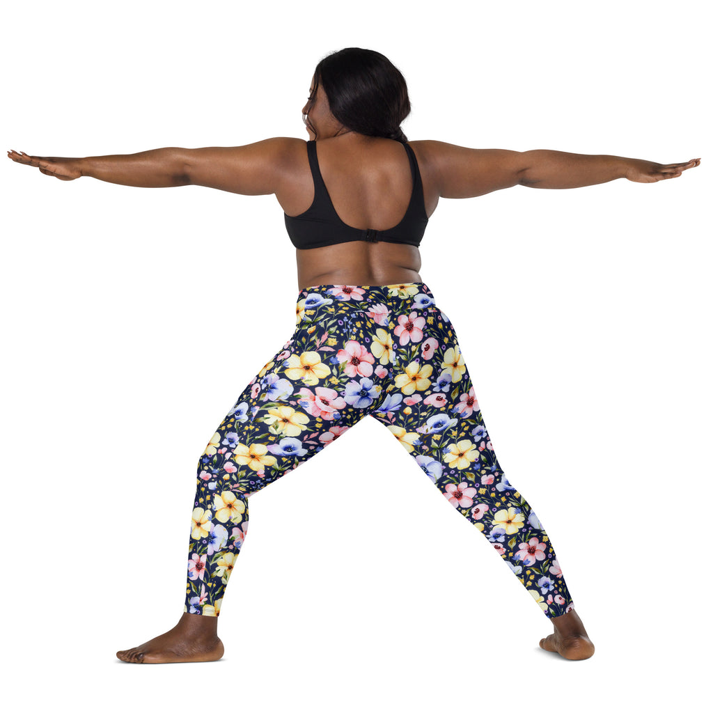 Women’s Watercolor Wildflower Yoga Leggings With Pockets – High-Waisted, Soft Compression Active Pants