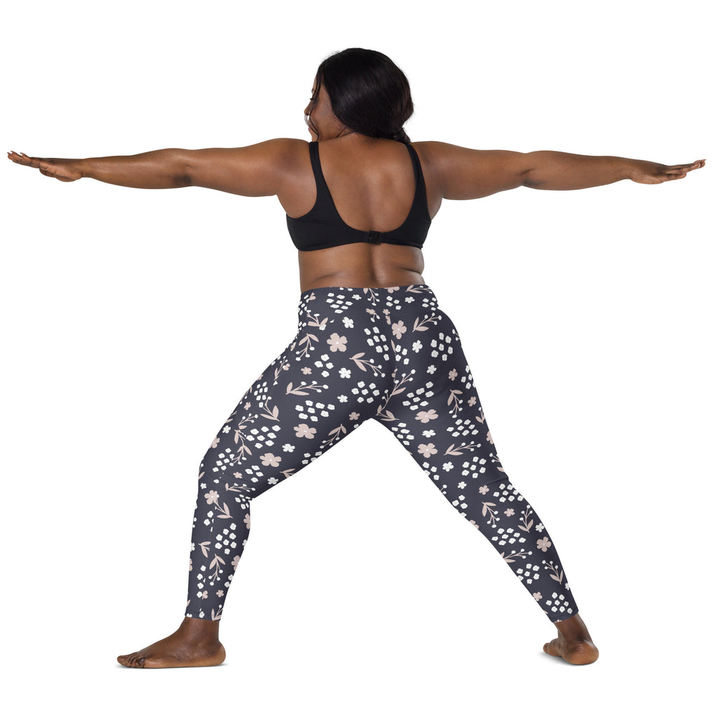 Women’s Dark Floral Yoga Leggings With Pockets – High-Waisted, Soft Compression Active Pants
