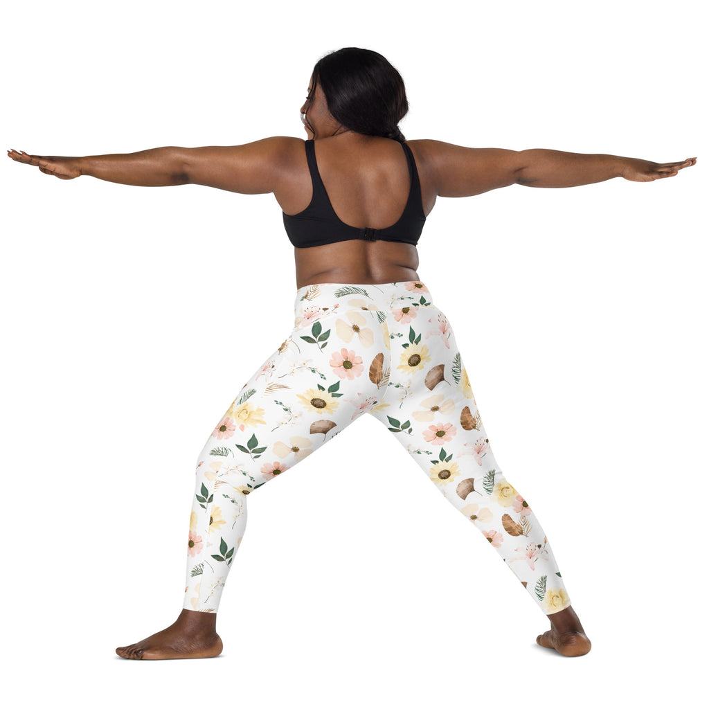 Women’s Sunflower Floral Yoga Leggings With Pockets – High-Waisted, Soft Compression Active Pants