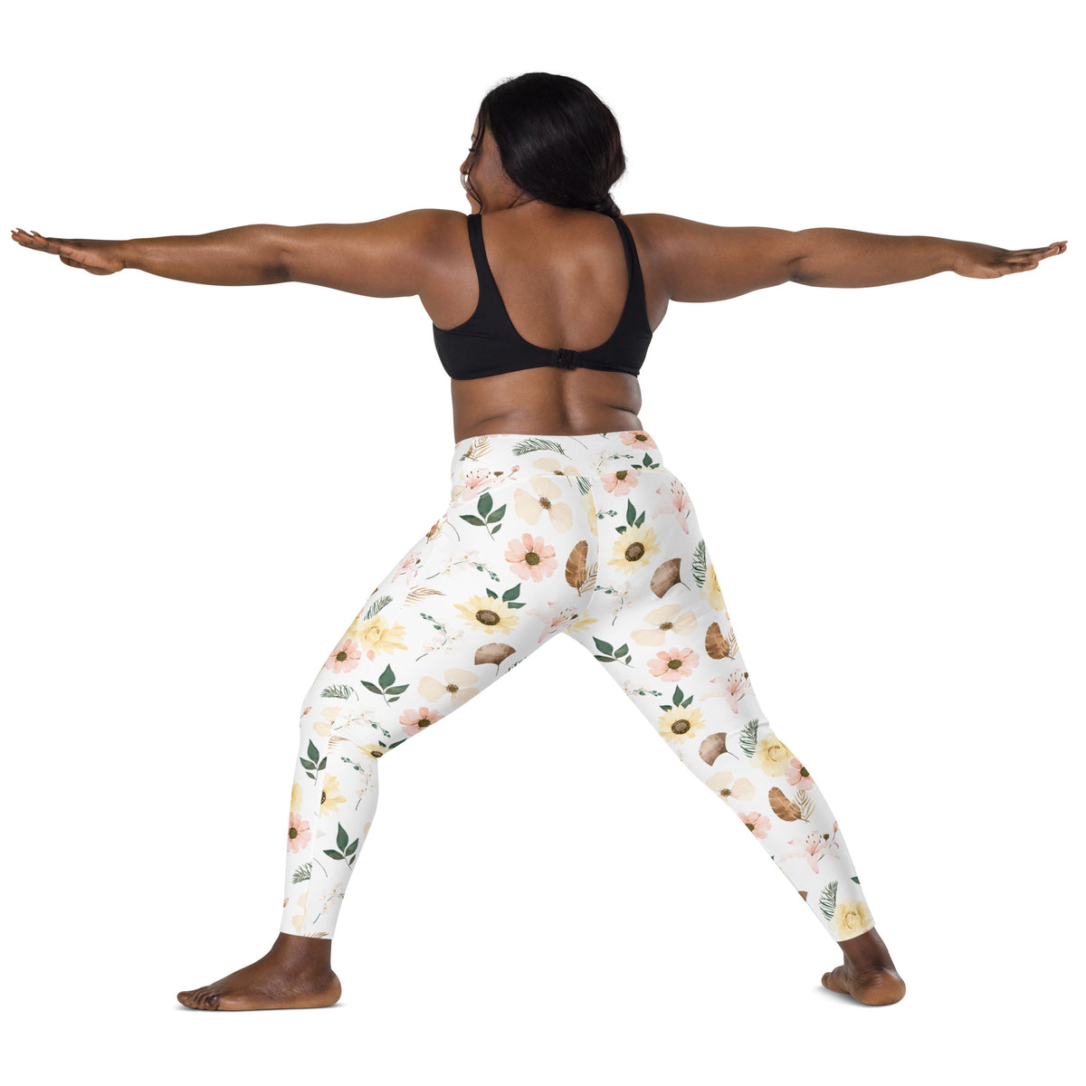Women’s Sunflower Floral Yoga Leggings With Pockets – High-Waisted, Soft Compression Active Pants