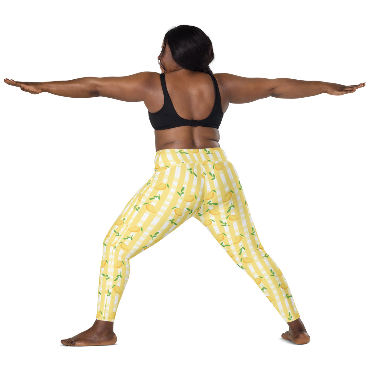 Women’s Yellow Mango Gingham Yoga Leggings With Pockets – High-Waisted, Soft Compression Active Pants