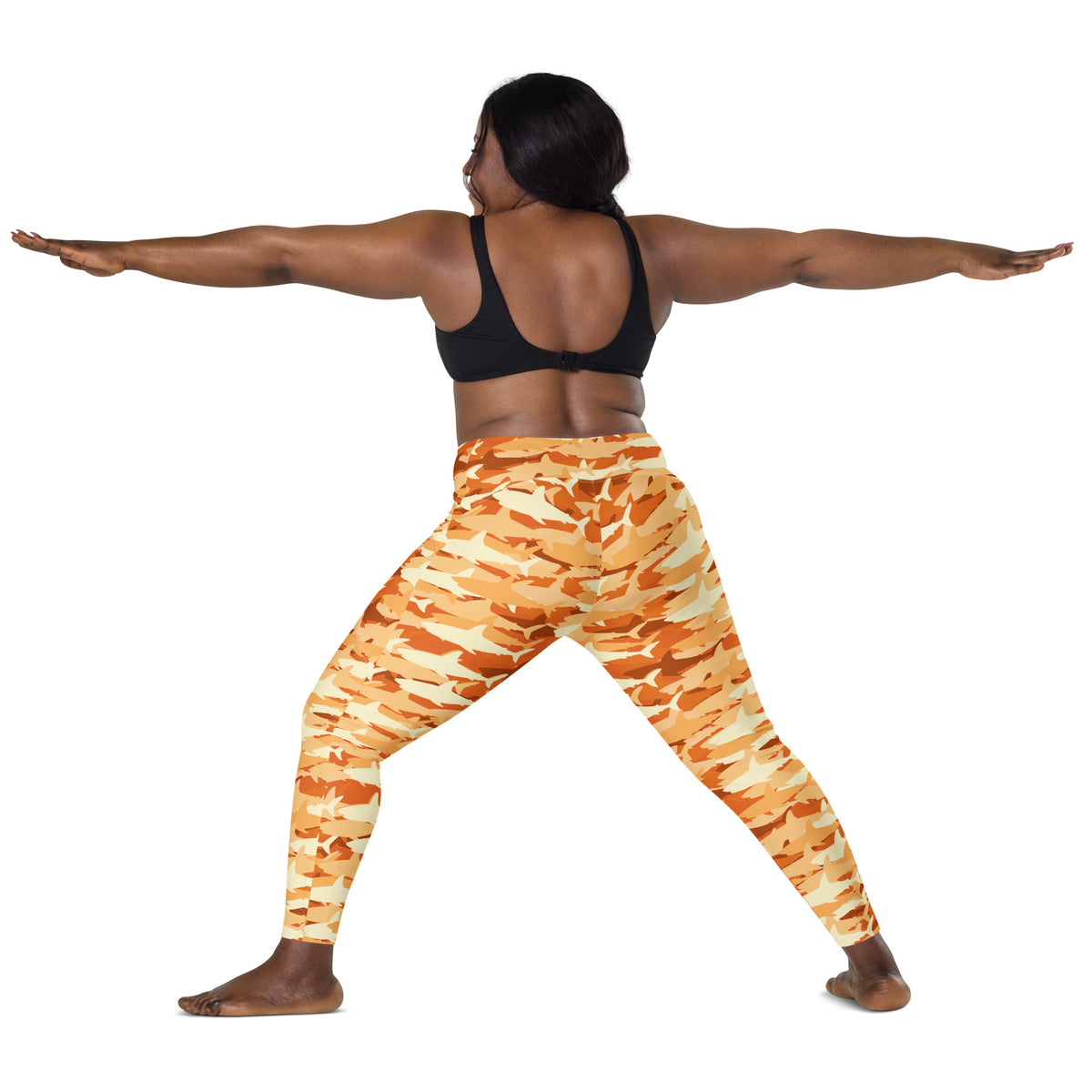 Women’s Orange Shark Camouflage Yoga Leggings With Pockets – High-Waisted, Soft Compression Active Pants