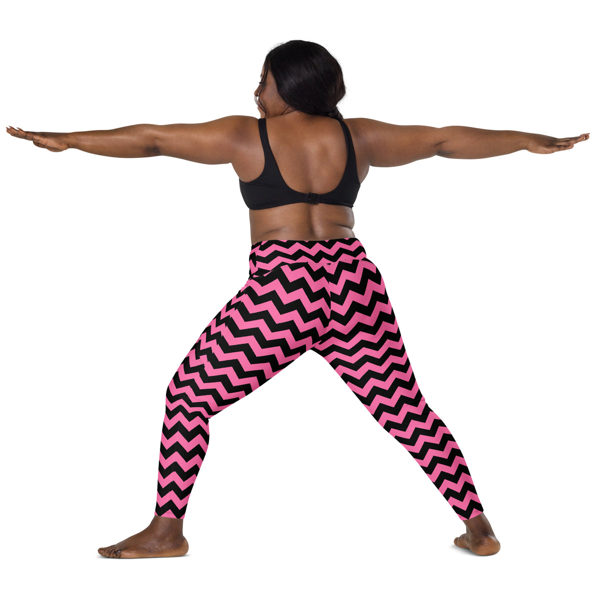 Women’s Pink Chevron Halloween Yoga Leggings With Pockets – High-Waisted, Soft Compression Active Pants