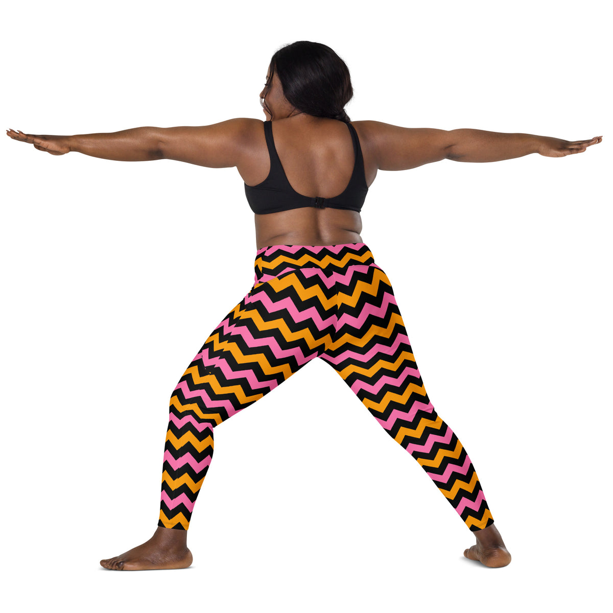 Women’s Pink & Orange Chevron Halloween Yoga Leggings With Pockets – High-Waisted, Soft Compression Active Pants