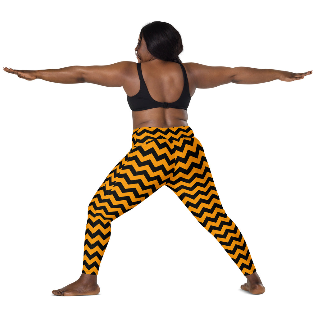 Women’s Orange Chevron Halloween Yoga Leggings With Pockets – High-Waisted, Soft Compression Active Pants