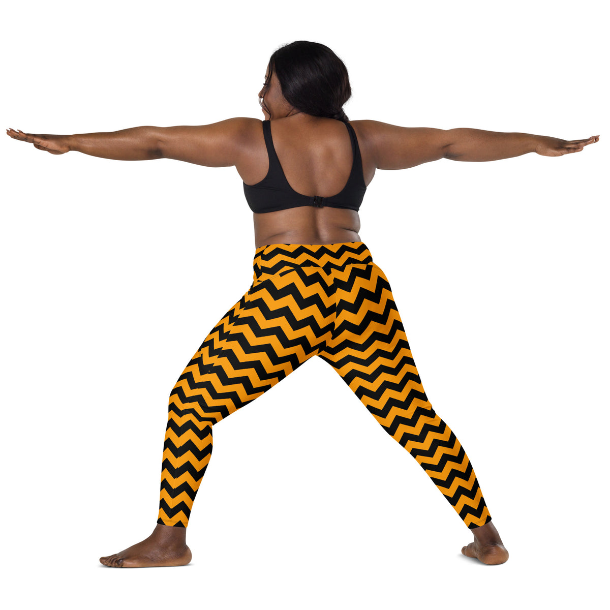 Women’s Orange Chevron Halloween Yoga Leggings With Pockets – High-Waisted, Soft Compression Active Pants