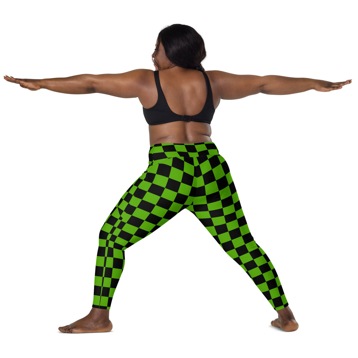 Women’s Green Checkered Halloween Yoga Leggings With Pockets – High-Waisted, Soft Compression Active Pants