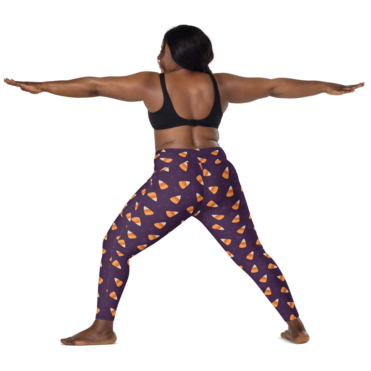 Women’s Purple Candy Corn Halloween Yoga Leggings With Pockets – High-Waisted, Soft Compression Active Pants