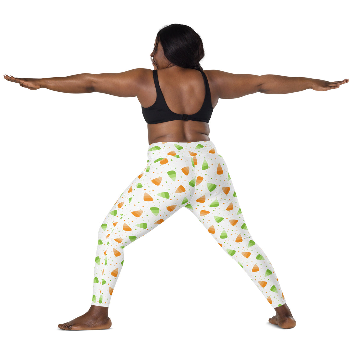 Women’s Orange & Green Candy Cane Halloween Yoga Leggings With Pockets – High-Waisted, Soft Compression Active Pants