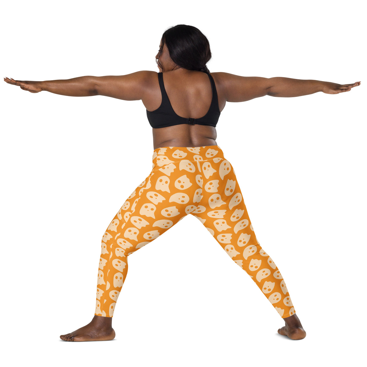 Women’s Orange Ghost Halloween Yoga Leggings With Pockets – High-Waisted, Soft Compression Active Pants
