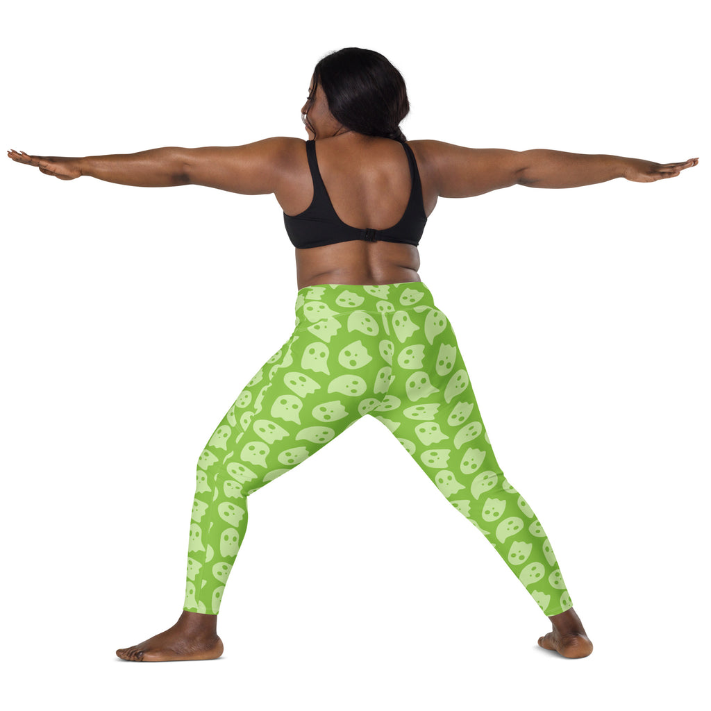 Women’s Green Ghost Halloween Yoga Leggings With Pockets – High-Waisted, Soft Compression Active Pants