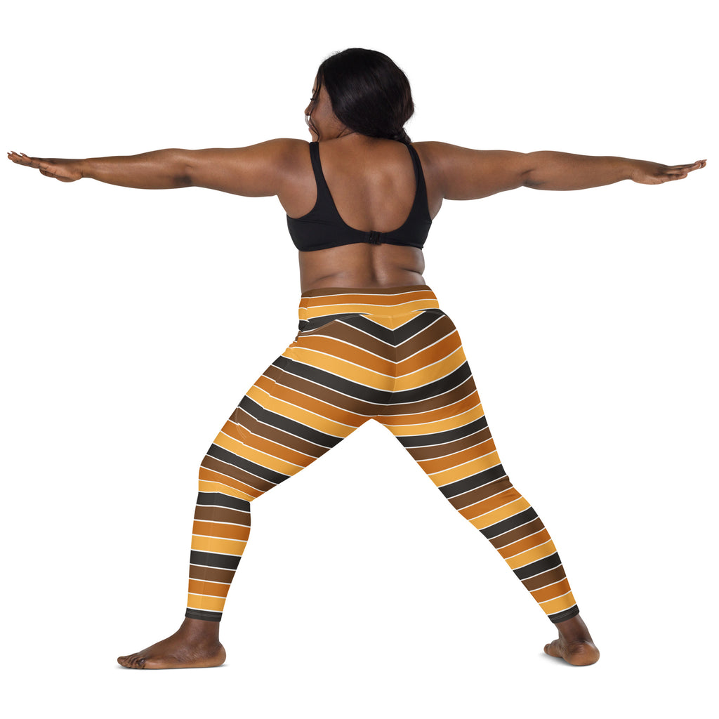 Women’s Autumn Striped Yoga Leggings With Pockets – High-Waisted, Soft Compression Active Pants