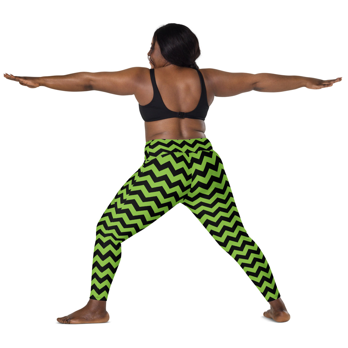 Women’s Green Chevron Halloween Yoga Leggings With Pockets – High-Waisted, Soft Compression Active Pants