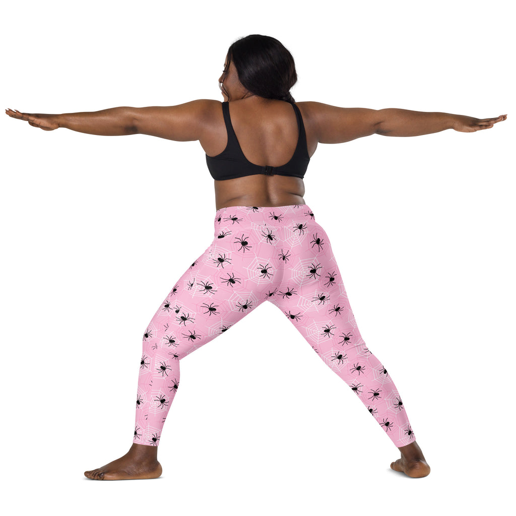 Women’s Pink Spider Web Halloween Yoga Leggings With Pockets – High-Waisted, Soft Compression Active Pants