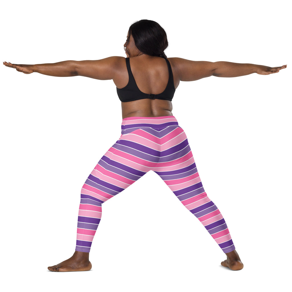 Women’s Pink & Purple Striped Yoga Leggings With Pockets – High-Waisted, Soft Compression Active Pants
