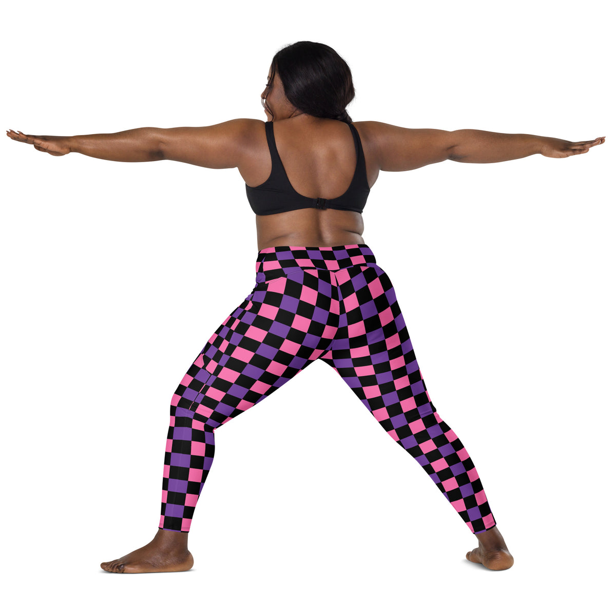 Women’s Pink & Purple Checkered Halloween Yoga Leggings With Pockets – High-Waisted, Soft Compression Active Pants