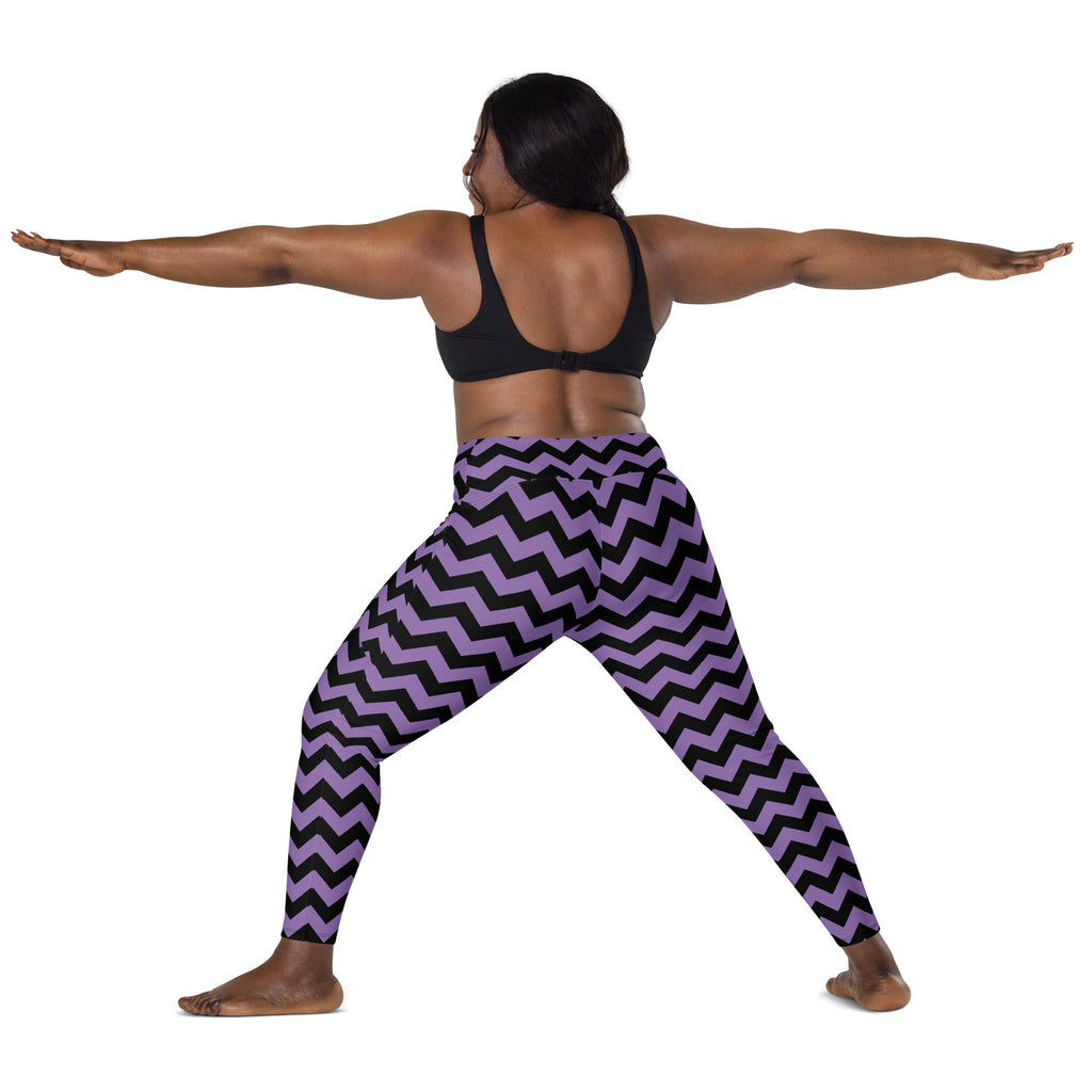 Women’s Dark Purple Chevron Halloween Yoga Leggings With Pockets – High-Waisted, Soft Compression Active Pants