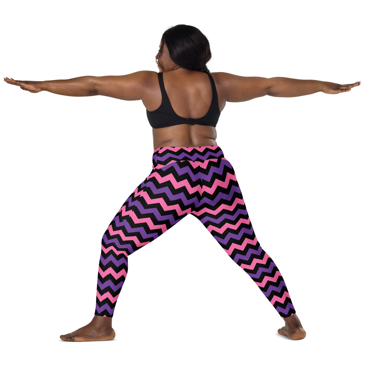 Women’s Pink & Purple Chevron Halloween Yoga Leggings With Pockets – High-Waisted, Soft Compression Active Pants