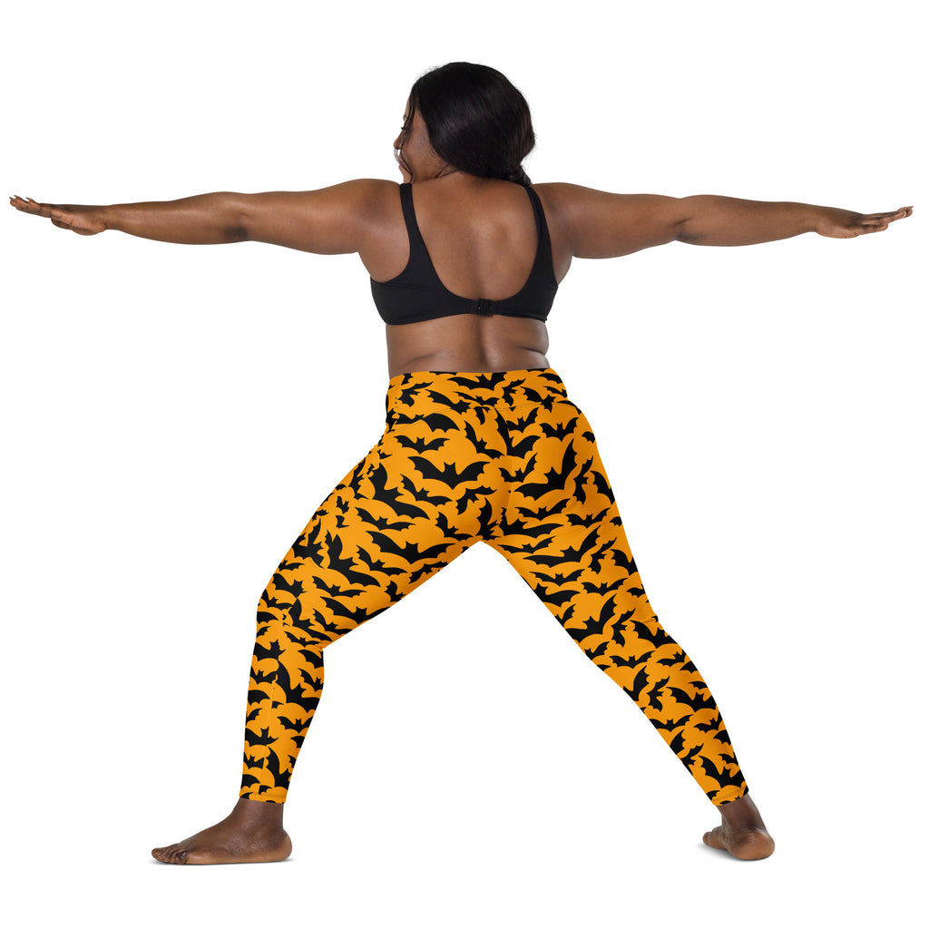 Women’s Halloween Orange Bats Yoga Leggings With Pockets – High-Waisted, Soft Compression Active Pants