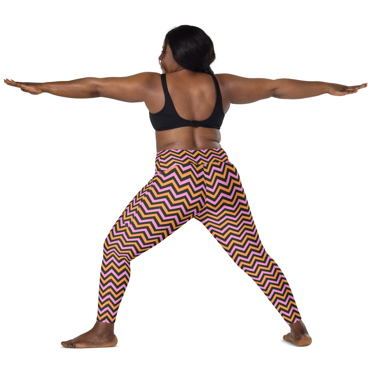 Women’s Pink & Orange Chevron Halloween Yoga Leggings With Pockets – High-Waisted, Soft Compression Active Pants