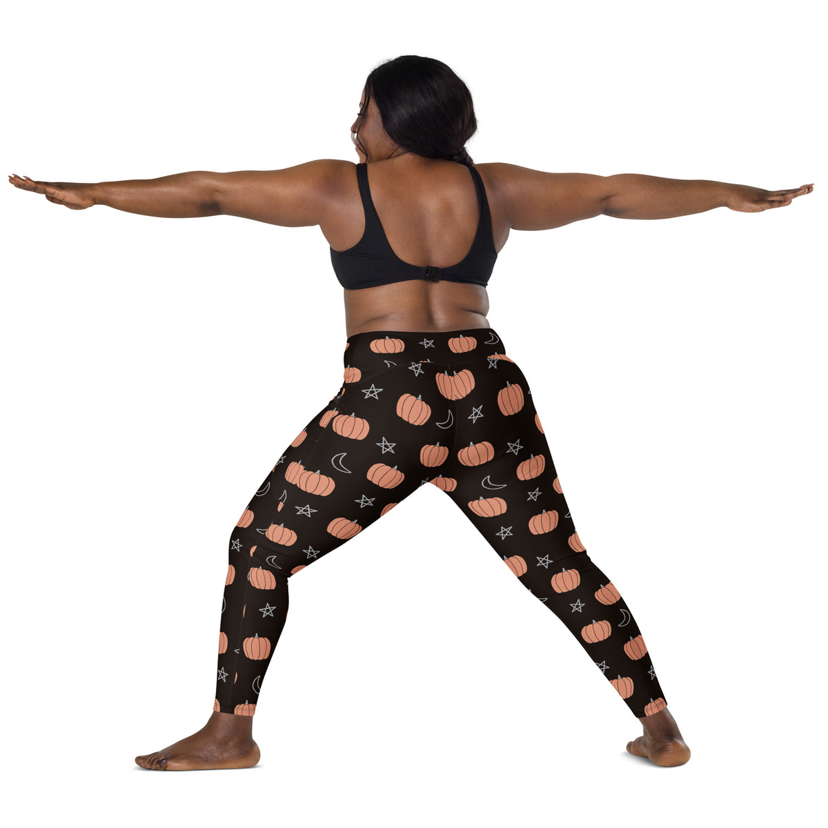 Women’s Pumpkin Moon Halloween Yoga Leggings With Pockets – High-Waisted, Soft Compression Active Pants