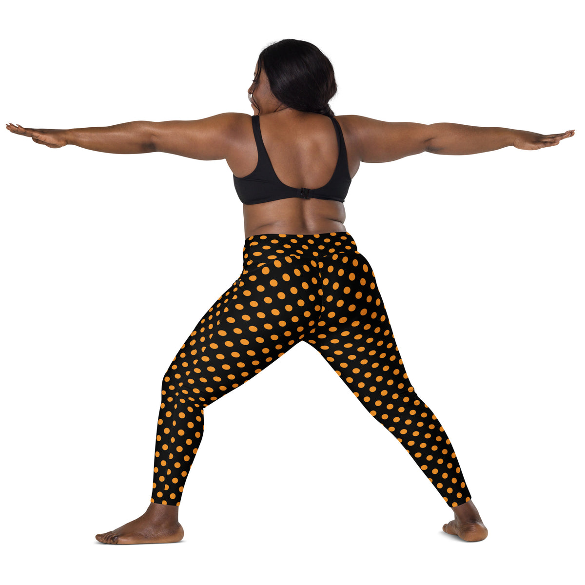 Women’s Orange Polka Dot Halloween Yoga Leggings With Pockets – High-Waisted, Soft Compression Active Pants