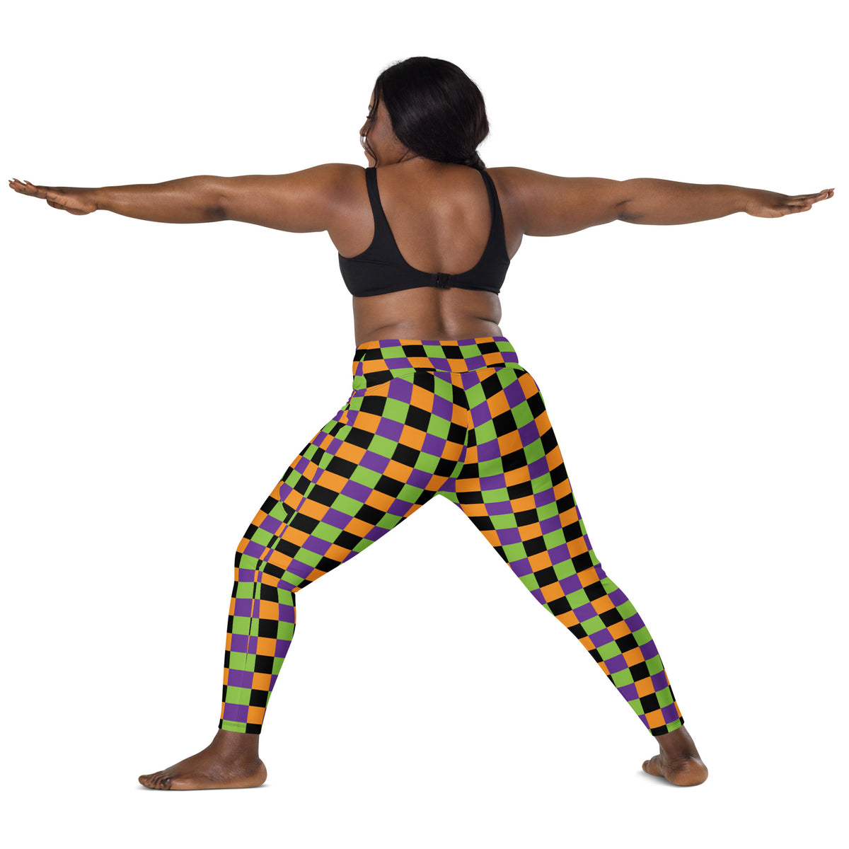 Women’s Colorful Checkered Halloween Yoga Leggings With Pockets – High-Waisted, Soft Compression Active Pants