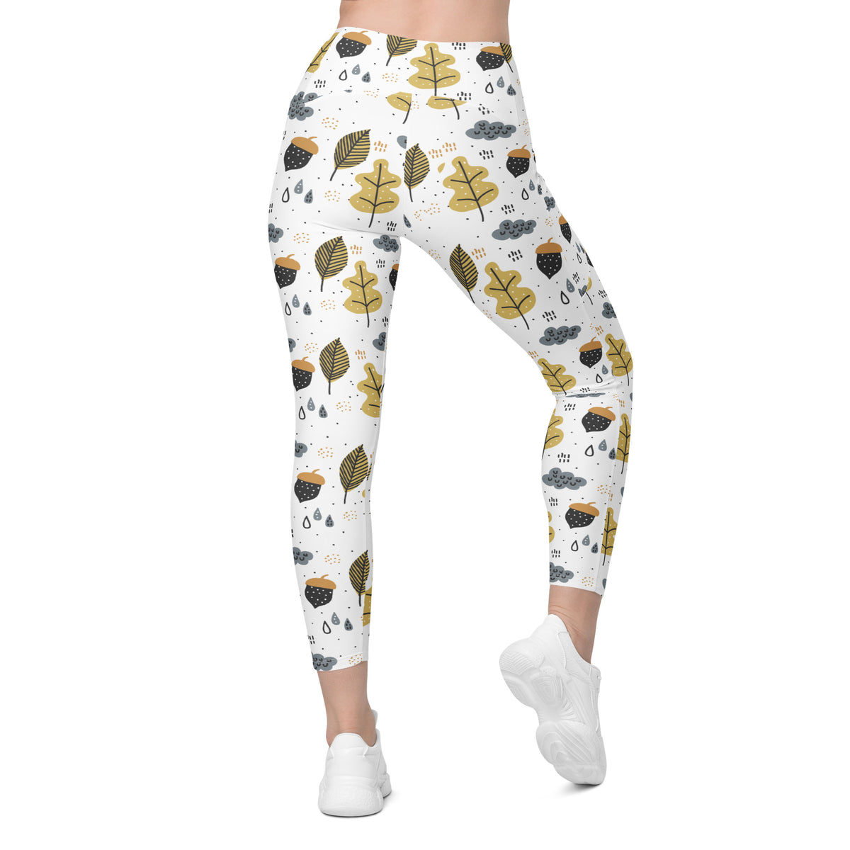 Women’s Fall Leaves & Acorn Yoga Leggings With Pockets – High-Waisted, Soft Compression Active Pants