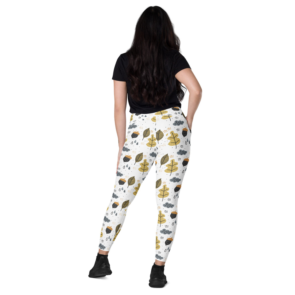 Women’s Fall Leaves & Acorn Yoga Leggings With Pockets – High-Waisted, Soft Compression Active Pants