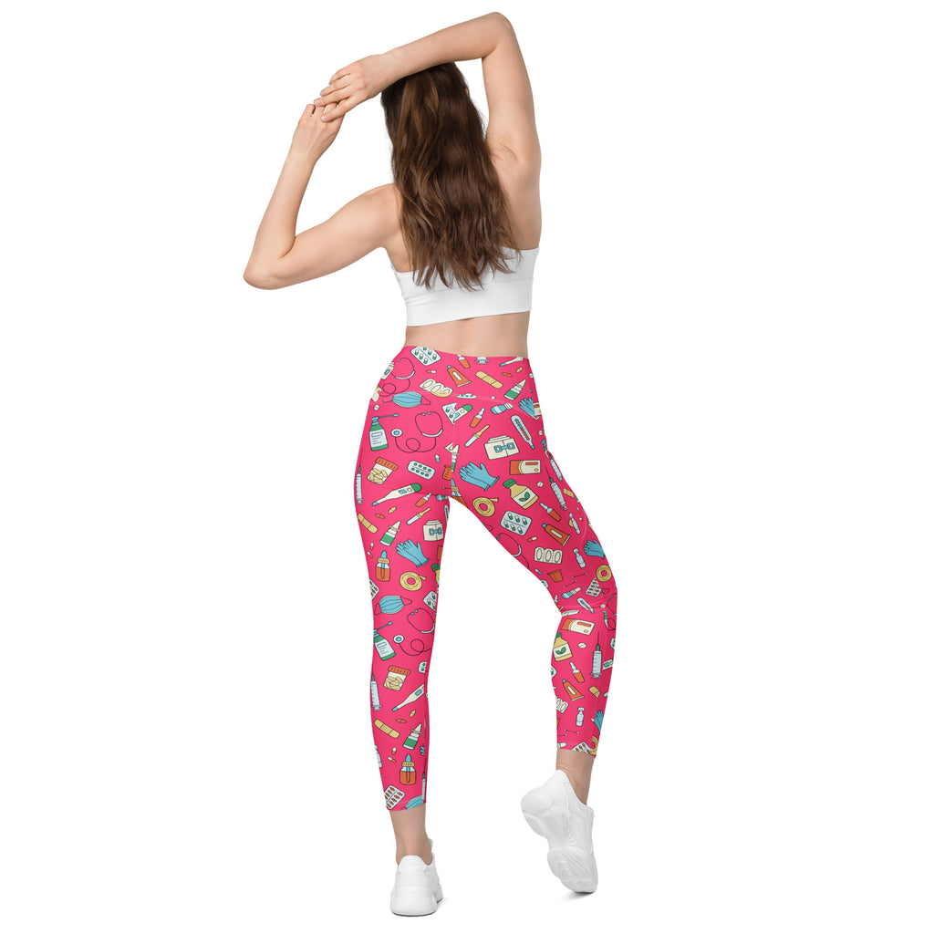Women’s Nurse Themed Yoga Leggings With Pockets – High-Waisted, Soft Compression Active Pants