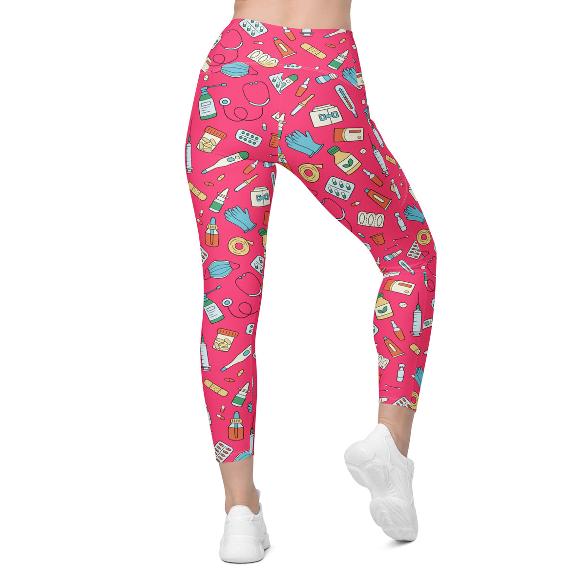 Women’s Nurse Themed Yoga Leggings With Pockets – High-Waisted, Soft Compression Active Pants