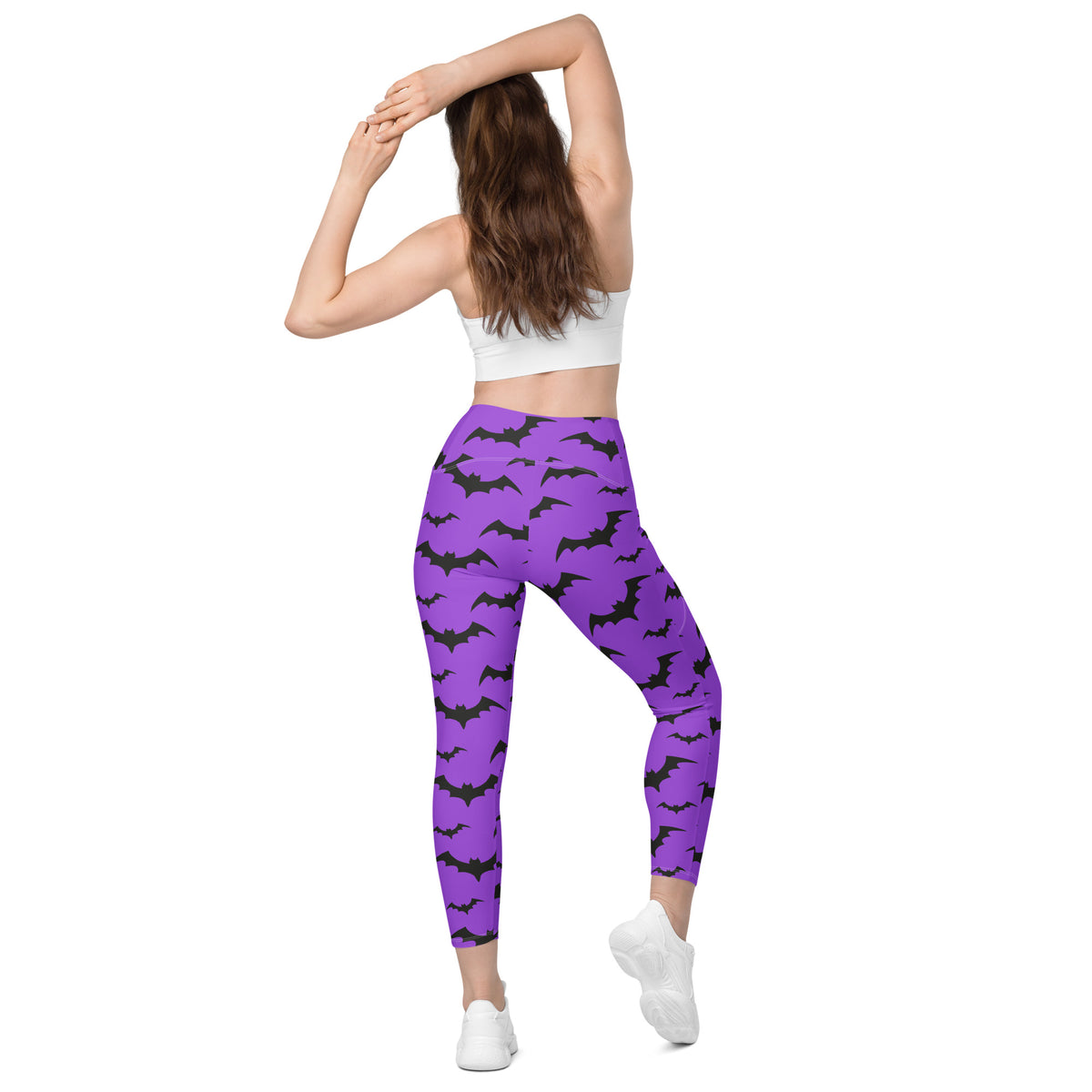 Women’s Purple Bats Halloween Yoga Leggings With Pockets – High-Waisted, Soft Compression Active Pants