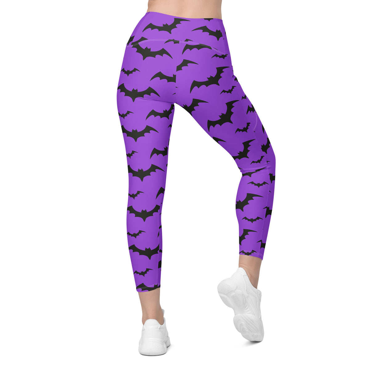 Women’s Purple Bats Halloween Yoga Leggings With Pockets – High-Waisted, Soft Compression Active Pants