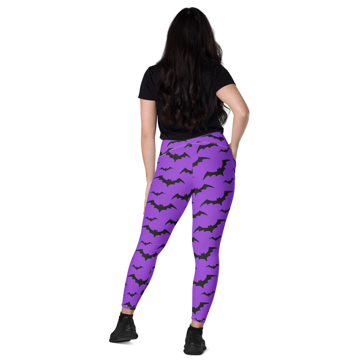 Women’s Purple Bats Halloween Yoga Leggings With Pockets – High-Waisted, Soft Compression Active Pants