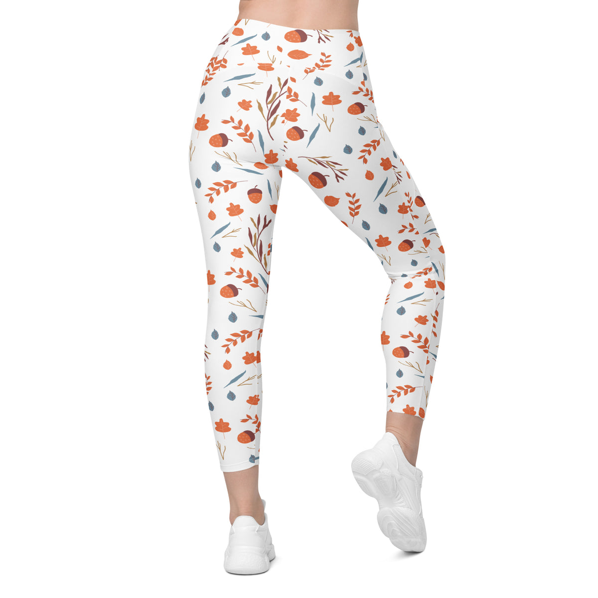 Women’s Fall Acorns Yoga Leggings With Pockets – High-Waisted, Soft Compression Active Pants