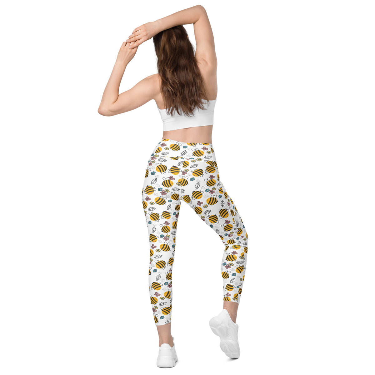 Women’s Happy Yellow Bees Yoga Leggings With Pockets – High-Waisted, Soft Compression Active Pants