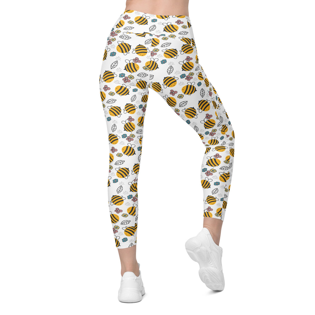 Women’s Happy Yellow Bees Yoga Leggings With Pockets – High-Waisted, Soft Compression Active Pants