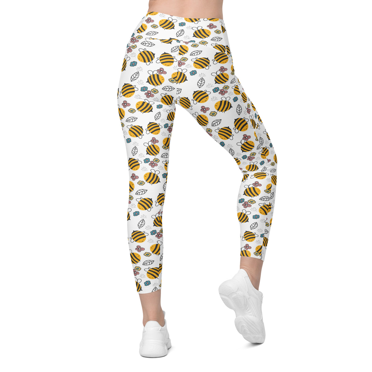 Women’s Happy Yellow Bees Yoga Leggings With Pockets – High-Waisted, Soft Compression Active Pants