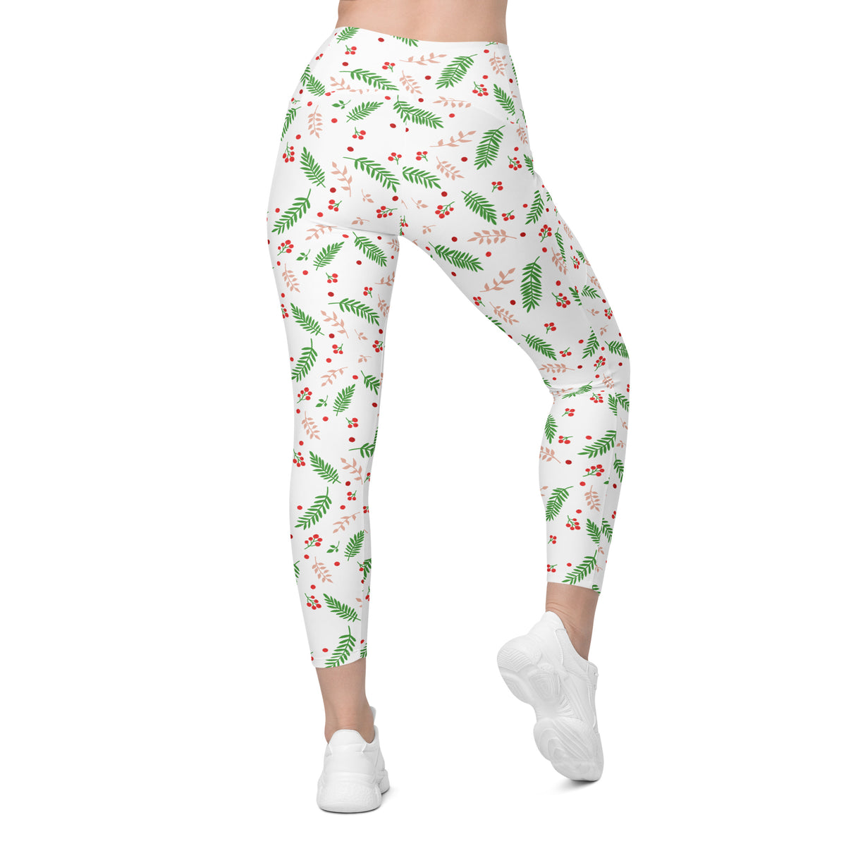 Women’s Christmas Holly Berry Yoga Leggings With Pockets – High-Waisted, Soft Compression Active Pants