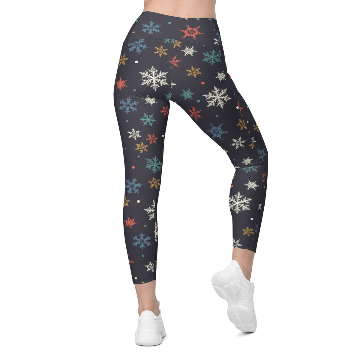 Women’s Colorful Snowflake Christmas Yoga Leggings With Pockets – High-Waisted, Soft Compression Active Pants