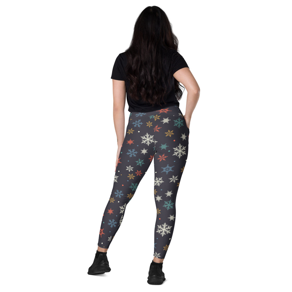 Women’s Colorful Snowflake Christmas Yoga Leggings With Pockets – High-Waisted, Soft Compression Active Pants