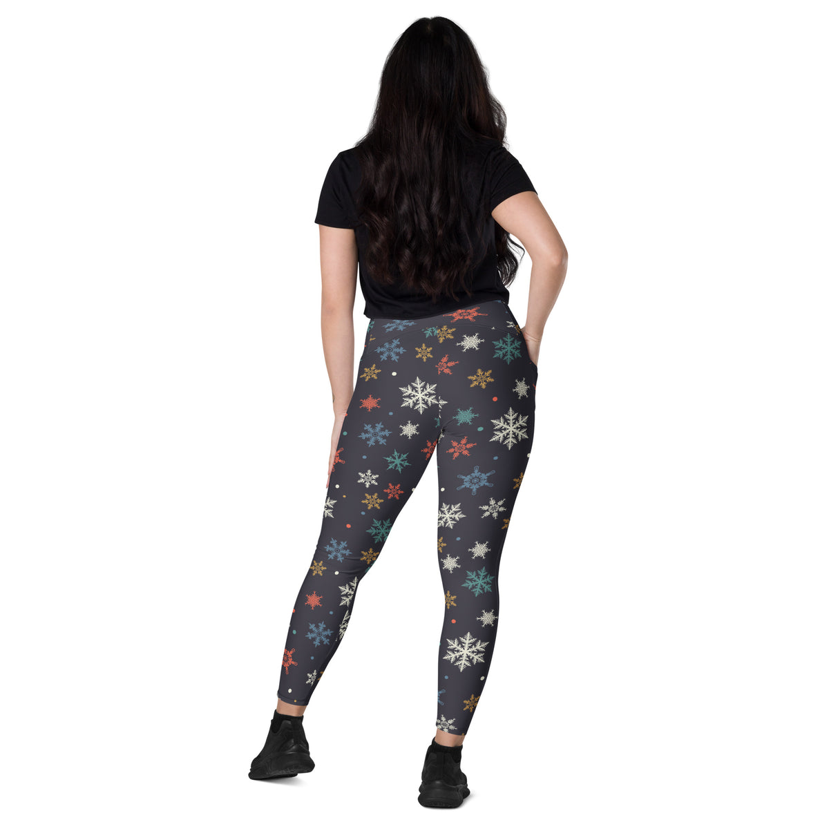 Women’s Colorful Snowflake Christmas Yoga Leggings With Pockets – High-Waisted, Soft Compression Active Pants