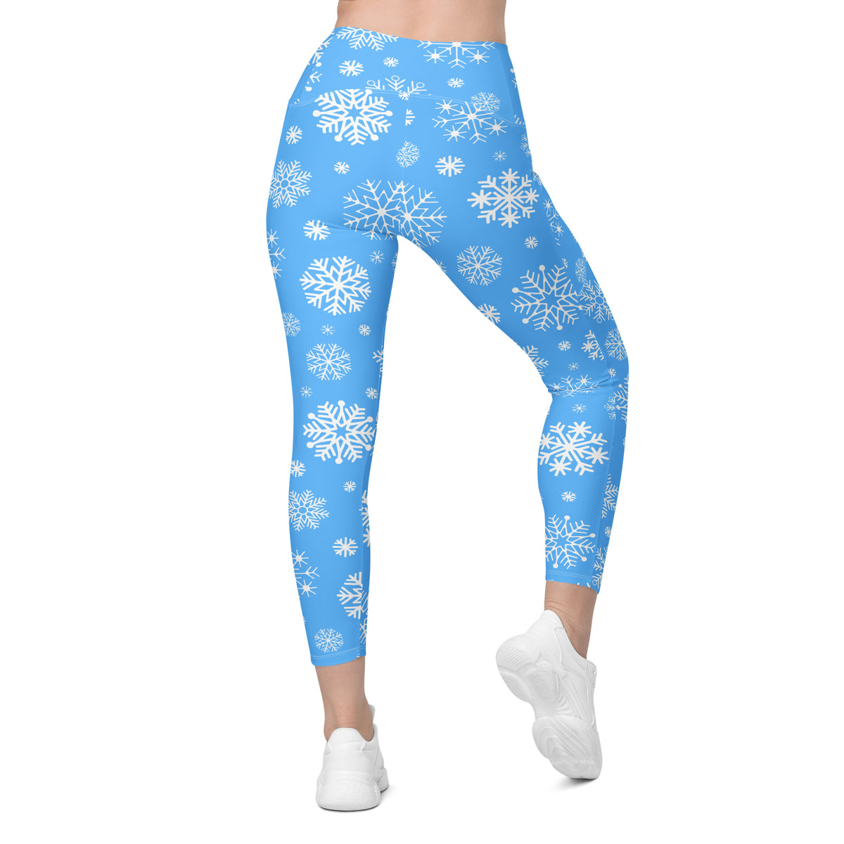 Women’s Blue Snowflake Christmas Yoga Leggings With Pockets – High-Waisted, Soft Compression Active Pants