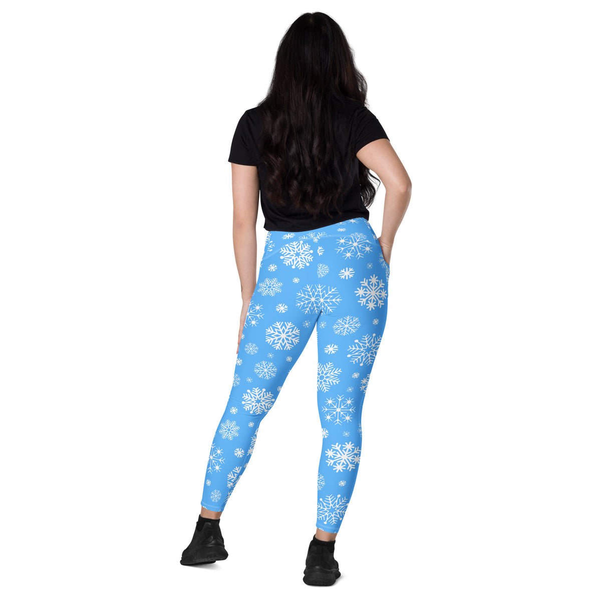 Women’s Blue Snowflake Christmas Yoga Leggings With Pockets – High-Waisted, Soft Compression Active Pants
