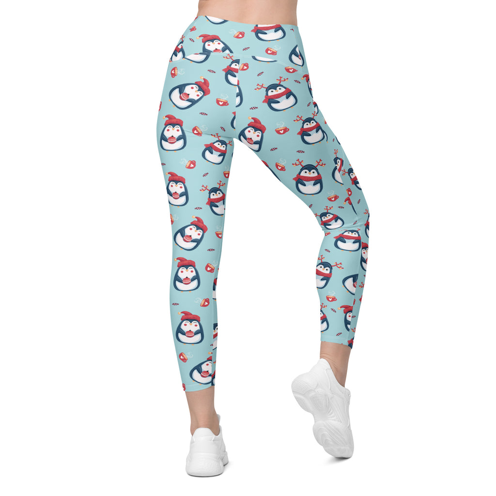 Women’s Christmas Penguin Yoga Leggings With Pockets – High-Waisted, Soft Compression Active Pants