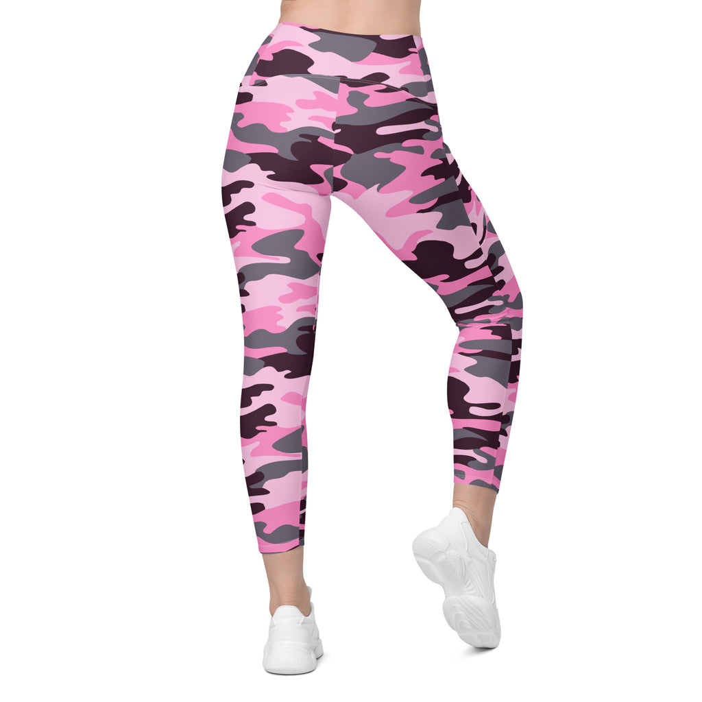 Women’s Pink Camouflage Yoga Leggings With Pockets – High-Waisted, Soft Compression Active Pants
