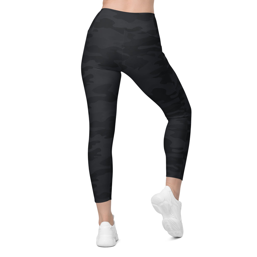 Women’s Black Camouflage Yoga Leggings With Pockets – High-Waisted, Soft Compression Active Pants